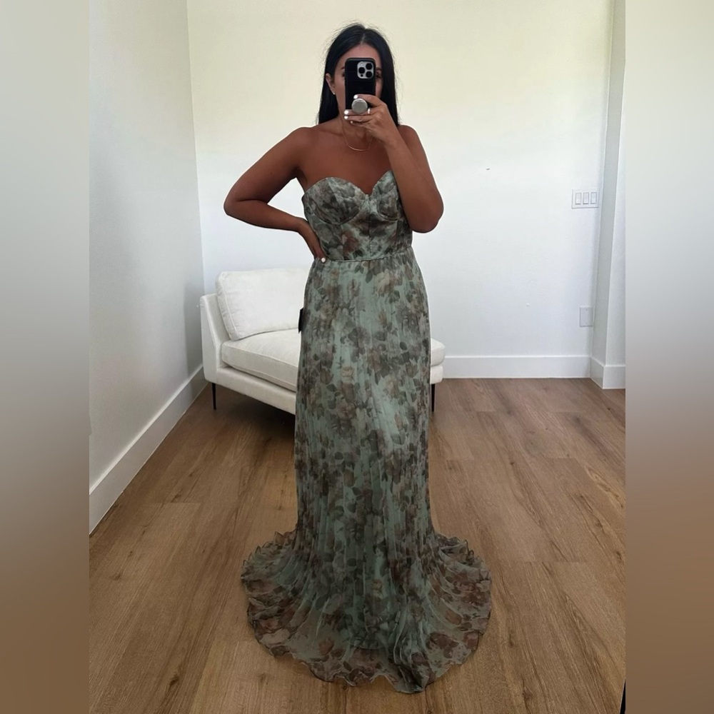 Lulus Most Beautiful Day Sage Multi Floral Print Organza Maxi Dress Size Medium